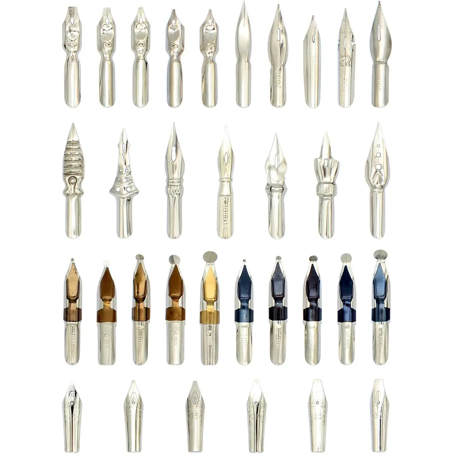 A Bunch of Nibs for Comic Dip Pen,  Calligraphy Dip Pen Nibs, Various Sizes and Shapes, 33 Nibs in Box