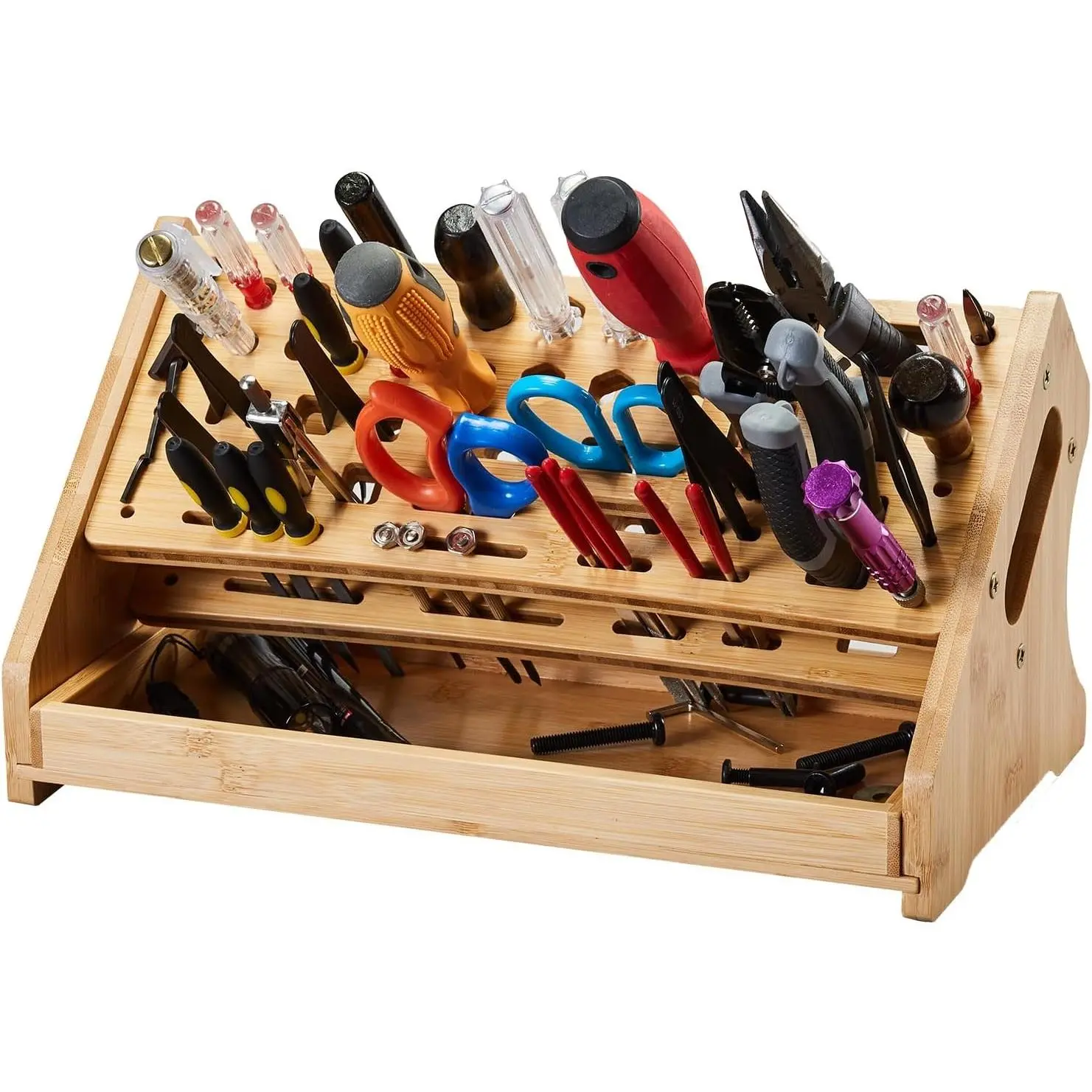 Wooden, Functional Bamboo Screwdriver Organizer Rack, Desktop Hand Tool Stand, Repair Tool Storage Holder