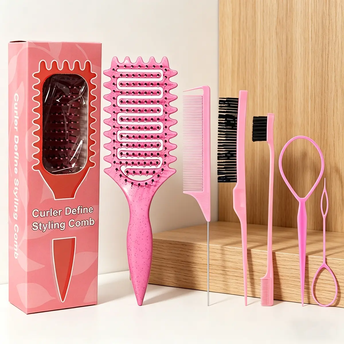 6-Piece Professional Hair Comb Set, Ventilated Hollow Brush, Pointed Tail Comb, Edge Control Brush, Salon and Home Use, Suitable for All Hair Types