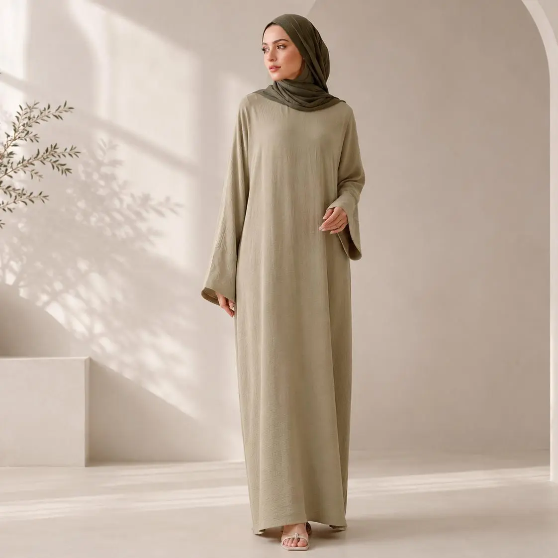 Vintage Pleated Abaya Simple Soft Durable Fabric with Pockets  (MA042)