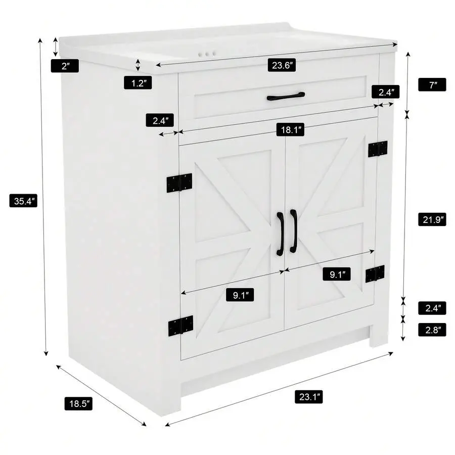 23" Freestanding Bathroom Vanity Laundry Cabinet W/ Ceramic Sink Combo, White