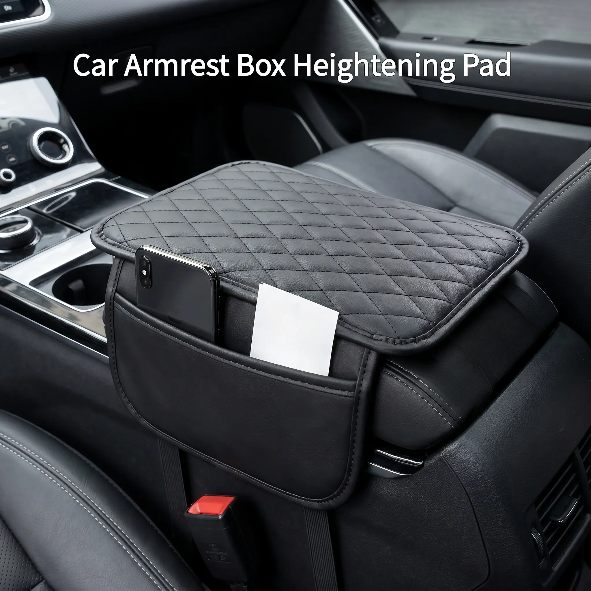 Car Armrest Box Heightening Pad With Side Storage Pocket, PU Leather Car Armrest Box Cushion, Car Interior Decoration Accessories, Car Organization Accessories, Car Console Organizer, Universal Fit For Four Seasons-YY1