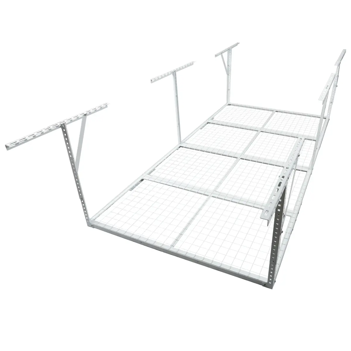 4x8FT Overhead Garage Storage Rack, Heavy-Duty Metal Garage Ceiling Storage Rack, 22''-40" Adjustable Ceiling Drop-Down, 600 lb.Loading Weight Capacity, White Color