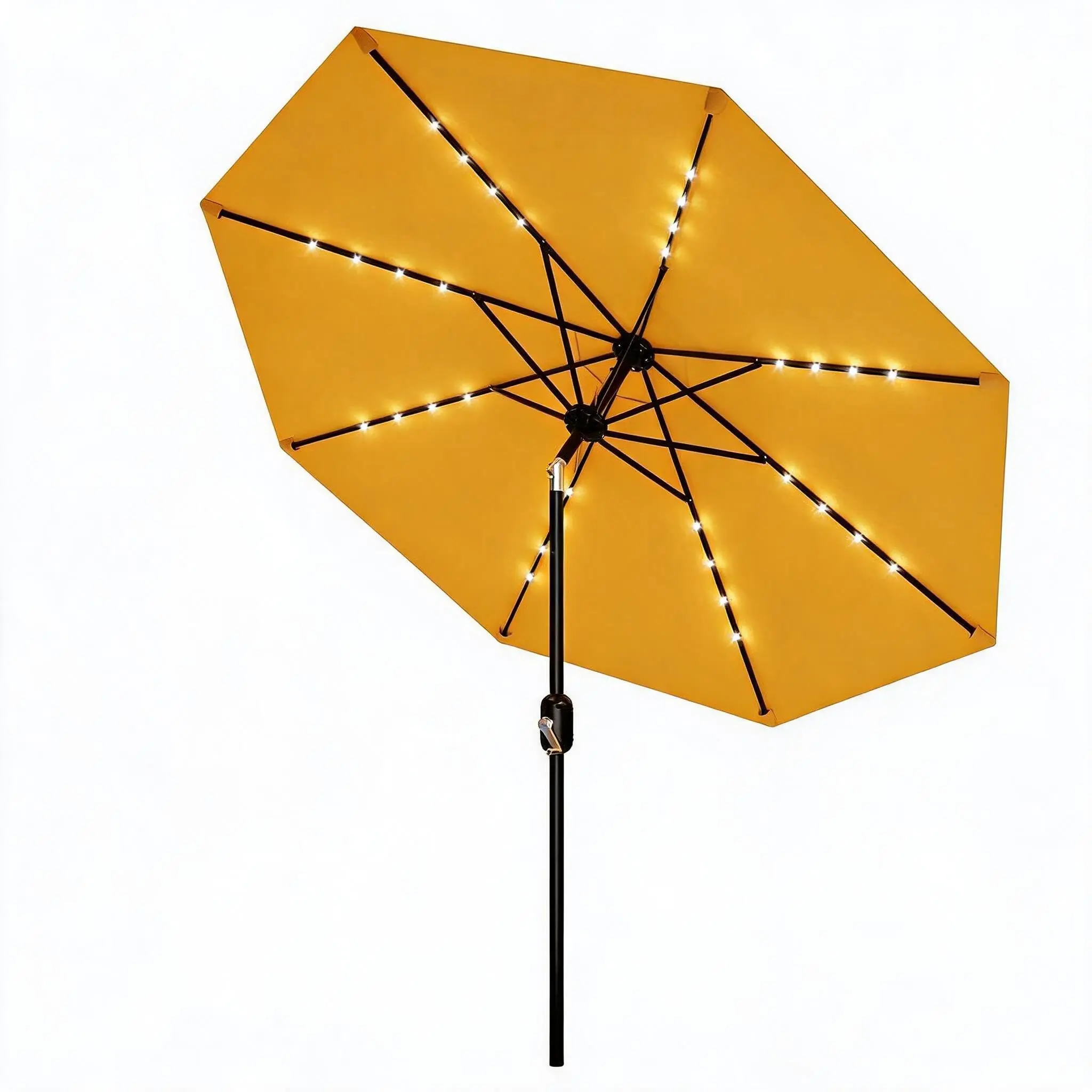 GARVEE 10 FT Patio Umbrella with Solar Lights, Outdoor Table Umbrella with 8 Durable Ribs, Tilt & Crank Mechanism, Waterproof & UV Protection for Garden, Backyard, Poolside, Yellow