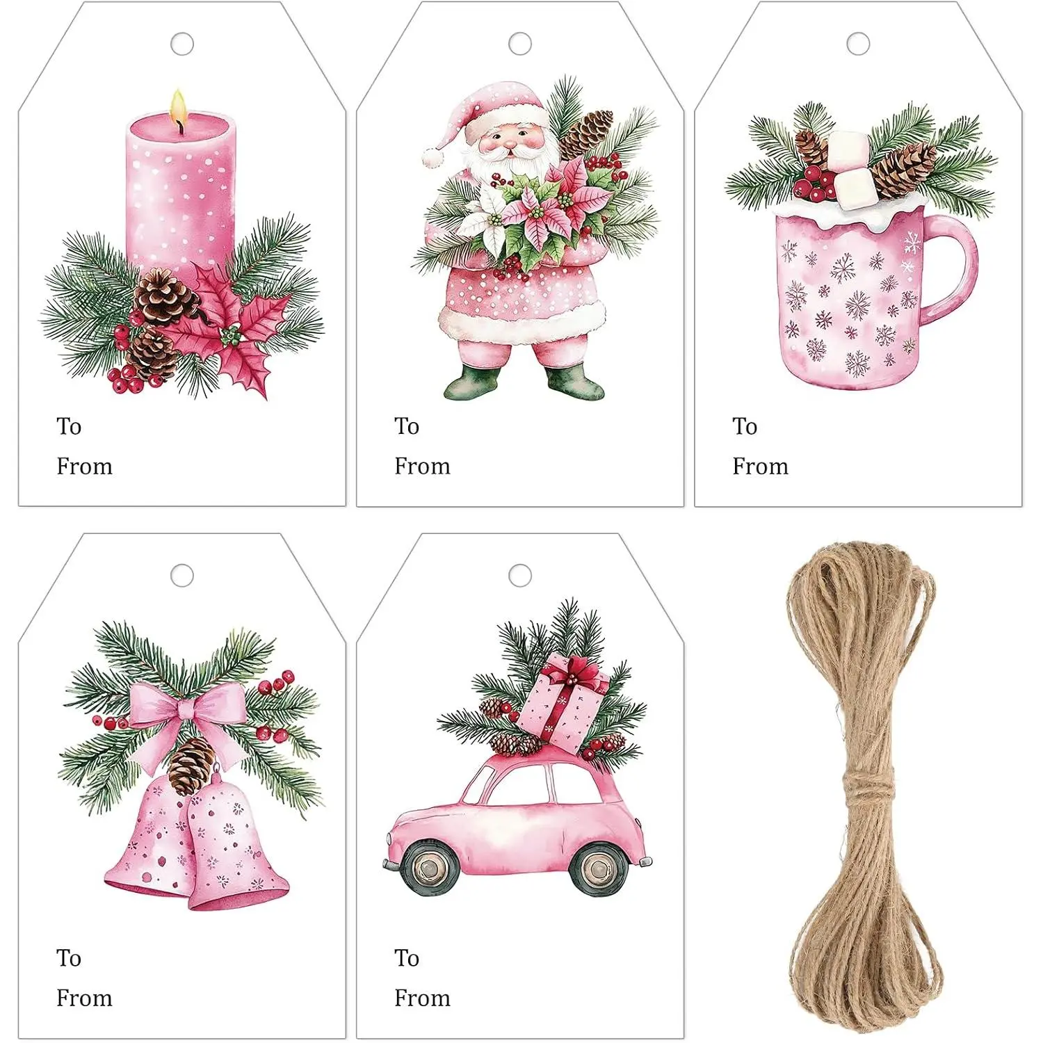 Christmas Tags with String -  Christmas Name Tags 50 count Holiday to and from  Tag Xmas Paper Tag for Presents  Wrapping Xmas Decorations ()