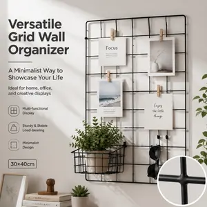 Multifunctional Wall Grid Storage Rack, Comes with 20 Colorful Clips, DIY Iron Mesh Memo Board, Perfect for Home, Office & Creative Display to Build Photo Wall.