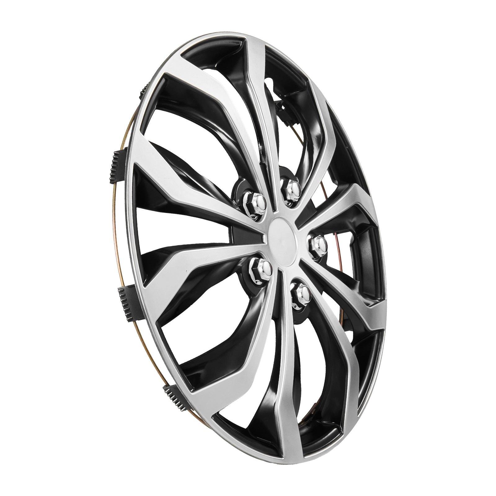 VEVOR Hubcaps Wheel Covers, 16 Inch Set of 4 Wheel Rim Cover Hubcaps OEM Replacement, R16 Size Snap On Car Hub Caps, Universal 10-Spoke ABS Tire Rim Caps for Hyundai Chevrolet Ford Honda, Silver/Blac