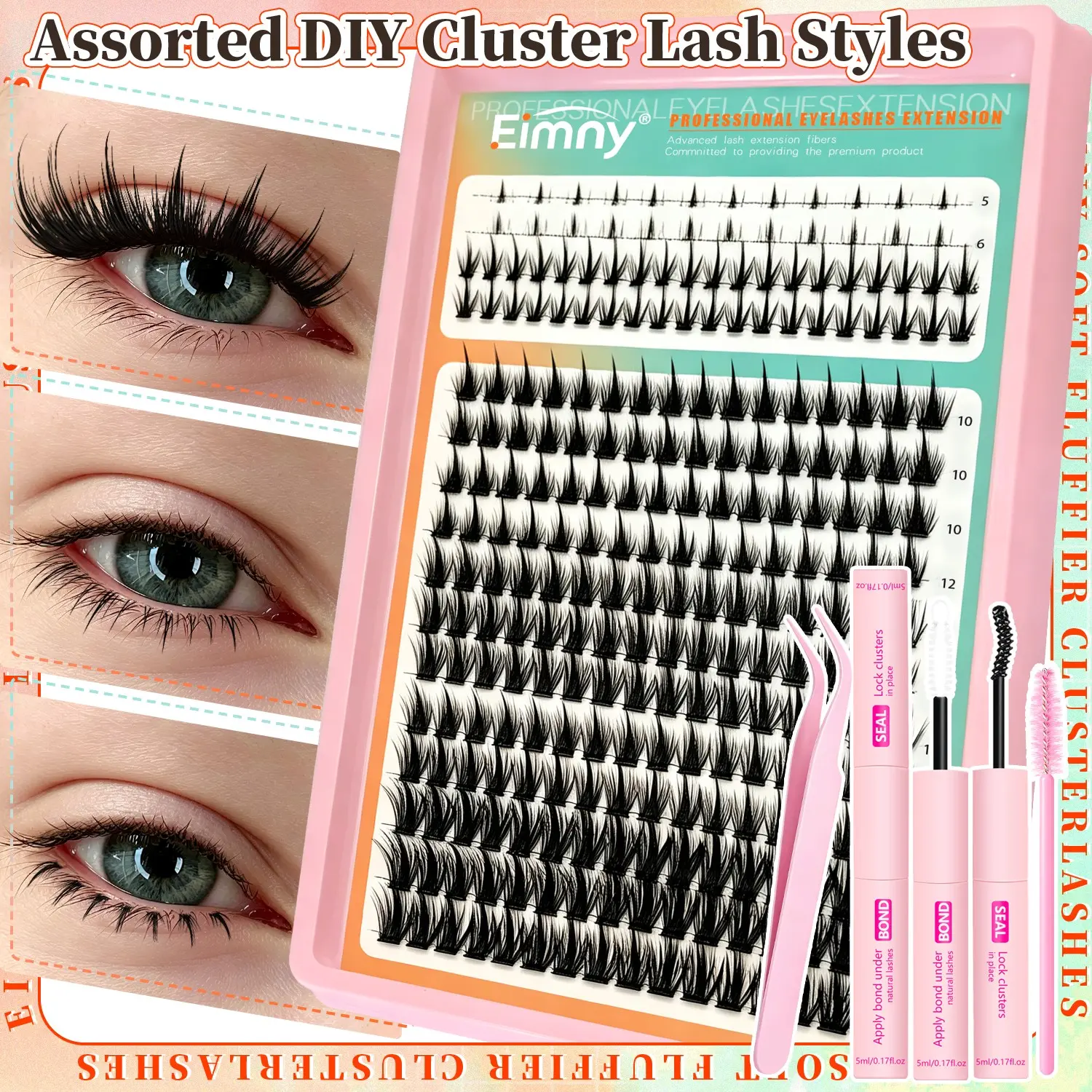 256pcs Thick Fluffy Kpop Lash Cluster Kit, Spiky Lower Lashes, Voluminous Cat Eye, Soft 3D Natural DIY Lashes for Daily Use, Fluffy Eyelashes