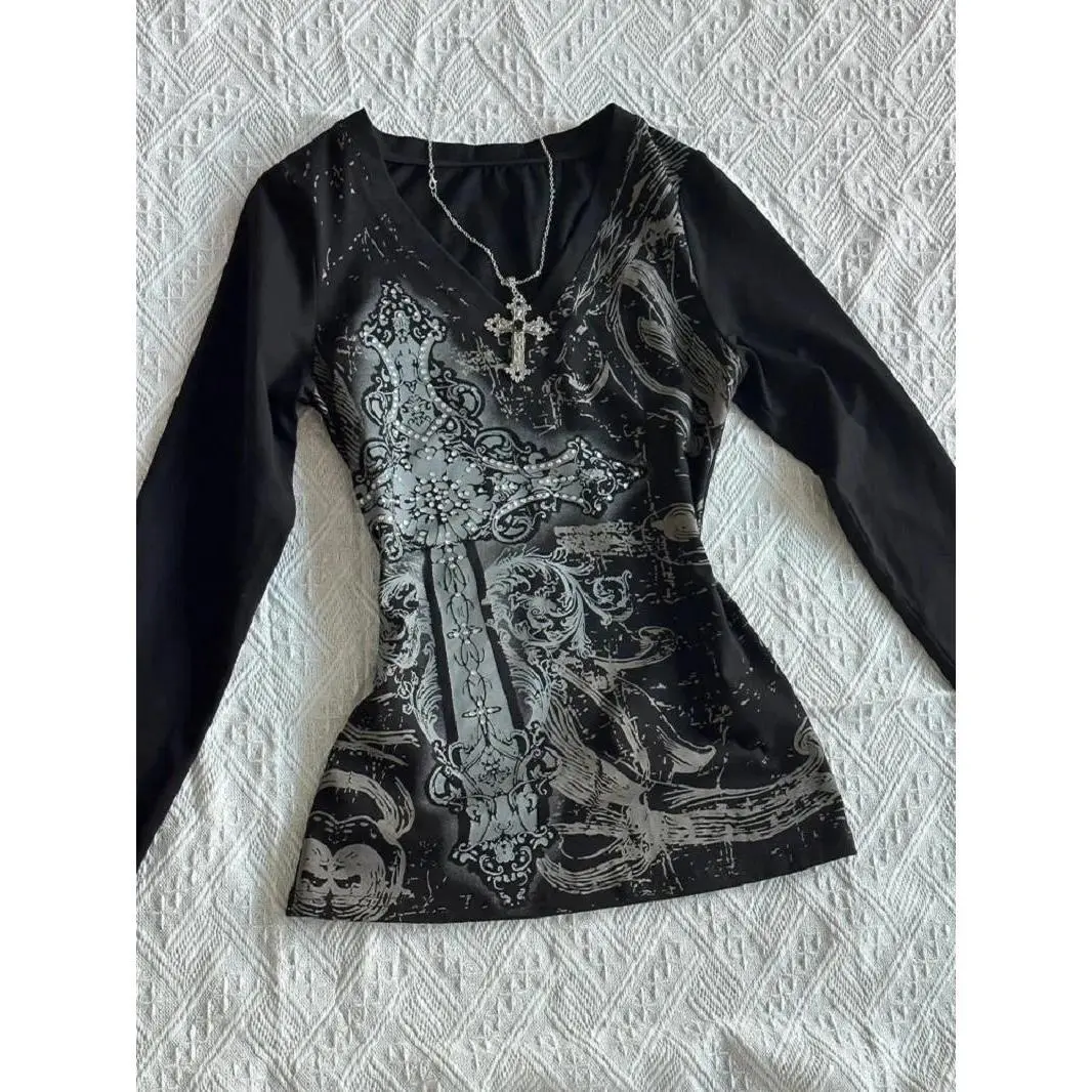 Women Top Y2k Tops 90s Vintage Clothes T Shirt for Women Kawaii Gothic Aesthetic Clothing Graphic Tees Y2k Kitty Emo Kpop Goth