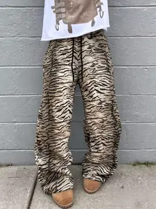Men's Long Pants with Tiger Skin Print, Street Style, Outdoor, Casual, Spring & Fall, Slim-Fitting, Drawstring Waist, Ankle Length, Streetwear