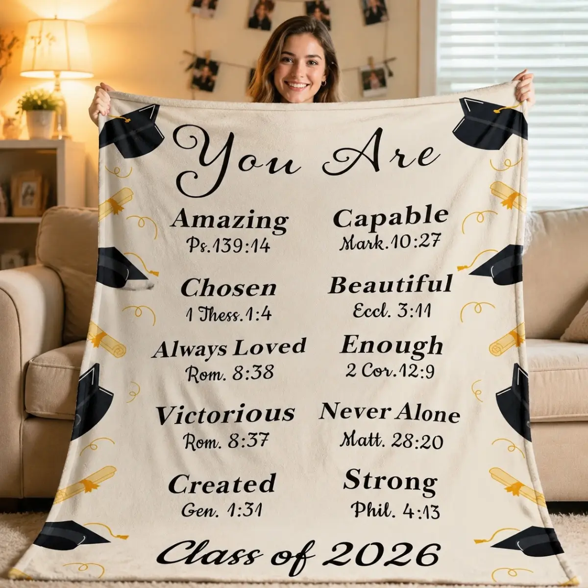 2026 Graduation Gifts Blanket for Her Him, Class of 2026 Senior Throw Blanket, Inspirational Graduation Gift for High School College Graduate, Soft Flannel Cozy Blanket for Dorm Room Bed Sofa Decor