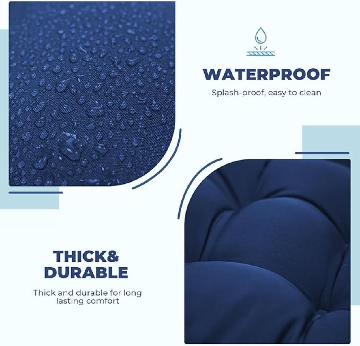 Outdoor/Indoor High Back Chair Cushion, Waterproof Outdoor Rocking Chair Cushion with Ties, Tufted Replacement Seat Cushions for Outdoor Furniture, Navy