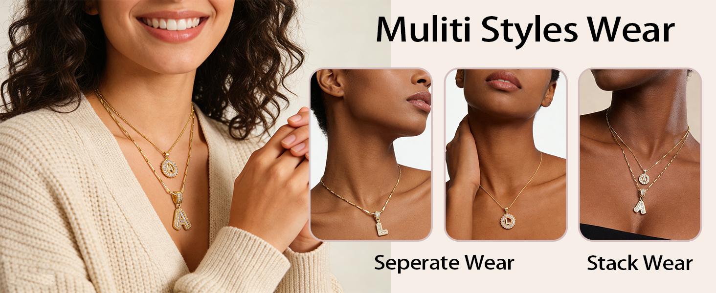 2 Pack 14K Gold Plated CZ Initial Necklaces for Women, 26 Letters Personalized Name Jewelry, Double Layer Couple Necklace Set, Perfect for Birthday & Mother's Day Gifts, Suitable for Banquets, Parties & Daily Wear