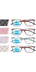 2 Pack Progressive Multifocus Reading Glasses Men and Women Computer Blue Light Blocking Anti Eyestrain Readers (Blue Brown, 1.75)