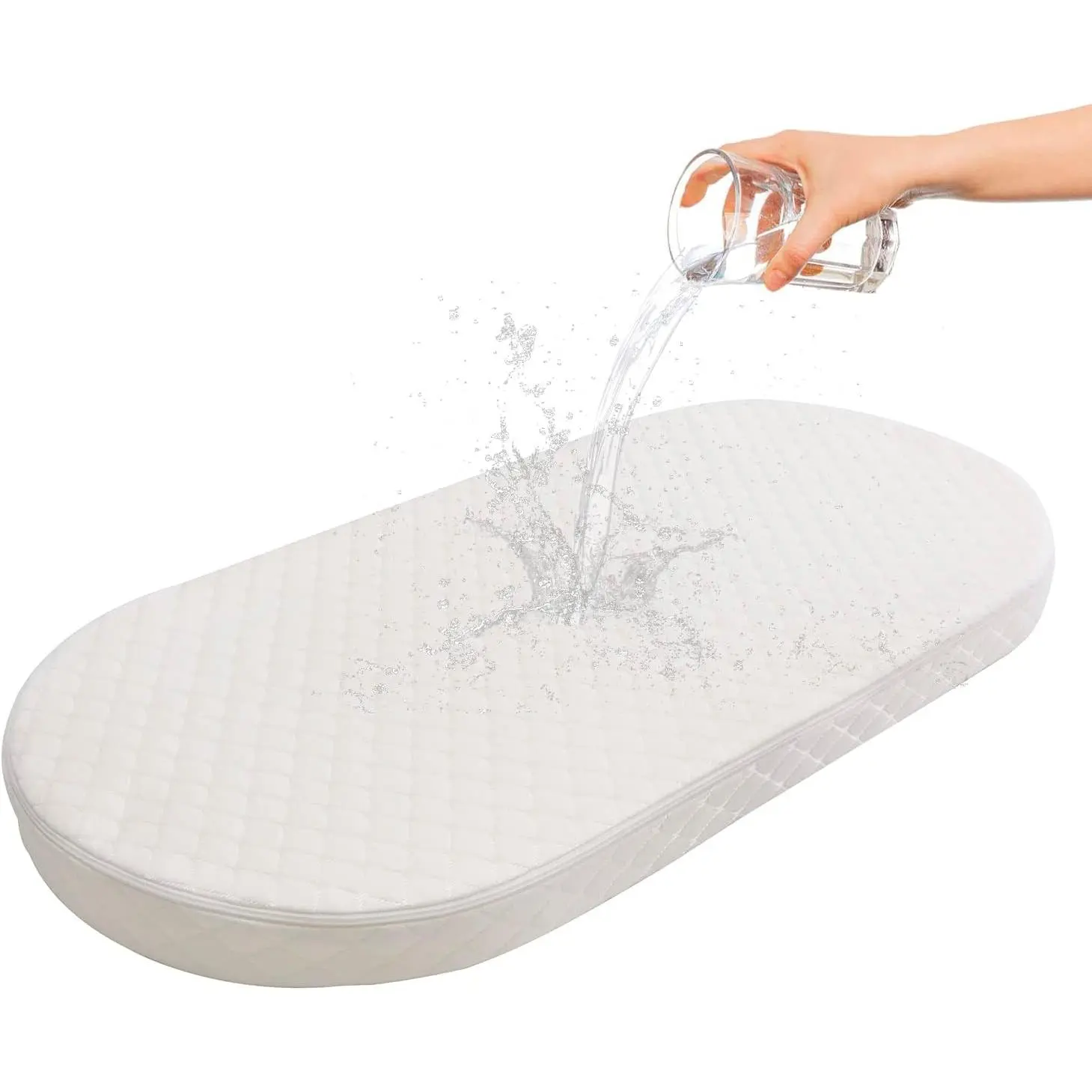 Baby Bassinet Mattress, Breathable, Hypoallergenic, Premium Foam, Non-Toxic, Oval Shaped with Removal Waterproof Cover,15" x 30" x 2'', White