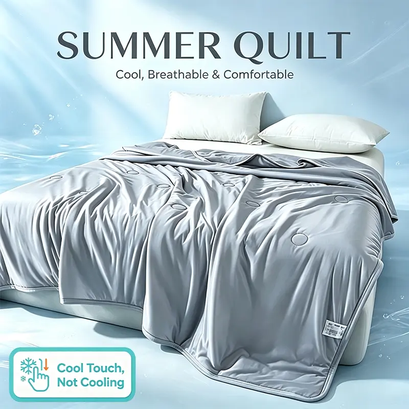 Soft Dual-Color Cooling Summer Quilt, Lightweight Skin-Friendly Air Conditioner Blanket with Secure Circular Stitch, Muted Neutral Tone Cozy Summer Bedding for Cool Sleep