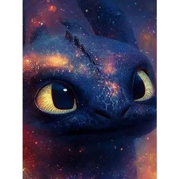 5D DIY Diamond Painting Kit Galaxy Toothless Night Fury Dragon Portrait Fantasy Animal Art Pattern, Full Round & Square Drill Rhinestone Mosaic Cross Stitch Craft Kit, Handmade Ornament Wall Art Home Decor Gift for Living Room Bedroom