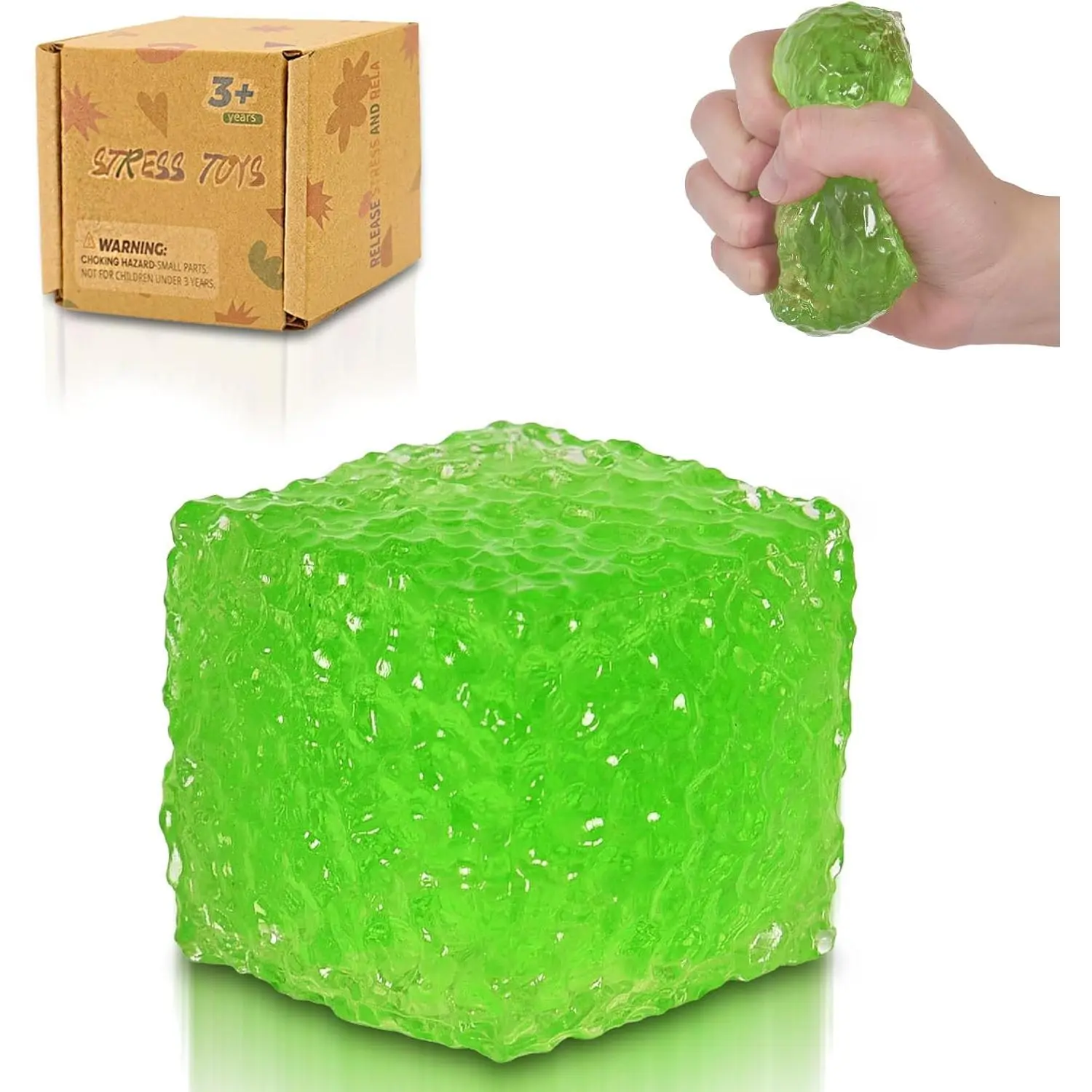 Honeycomb Ice Cube Squishy Cubes, Durable Squeeze Toys Autism Stress Ball, Soft for Adults and Boys & Girls Age 3+ (2.16in) (Green)