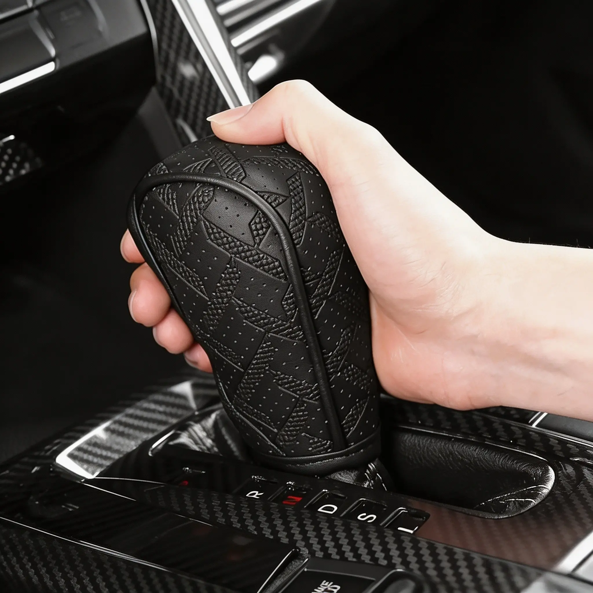 Automatic Shift Knob Cover, Shift Lever Cover, PU Leather Material, Anti-slip Hand Brake Protective Case, Automotive Interior Accessories