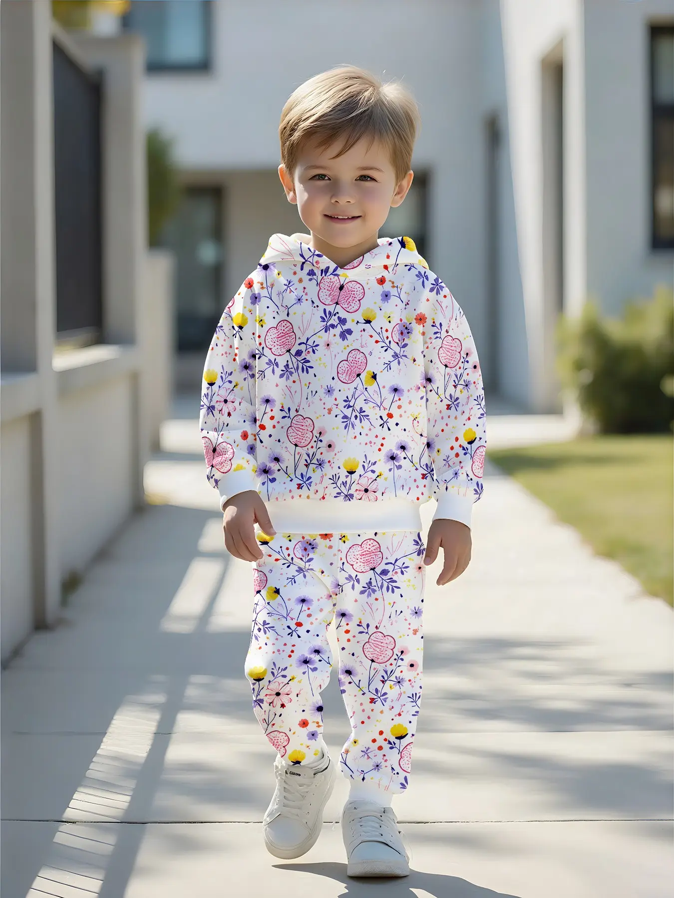 Cartoon Print Hoodie Set, Long Sleeve Loose-Fit Sweatpants, Fall & Winter Casual, Unisex Kids' Two-Piece Suit