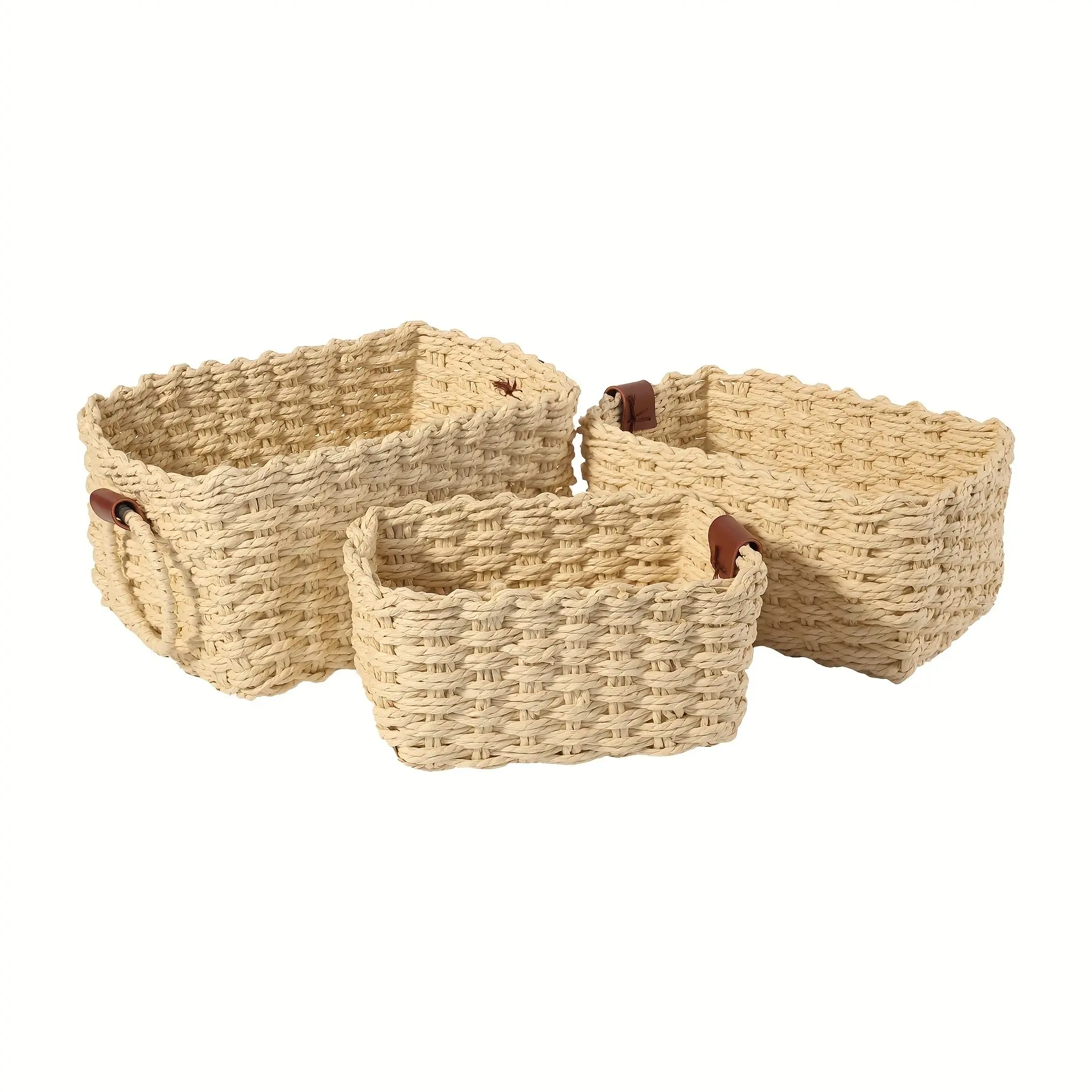 3pcs Woven Storage Basket, fall decorations for home, baskets, Christmas gift baskets, storage baskets for home decor and storage, Paper Rope Storage Basket with Handle, Small Woven Basket for Organising, Decorated Cute Gift Basket, Shelf Baskets