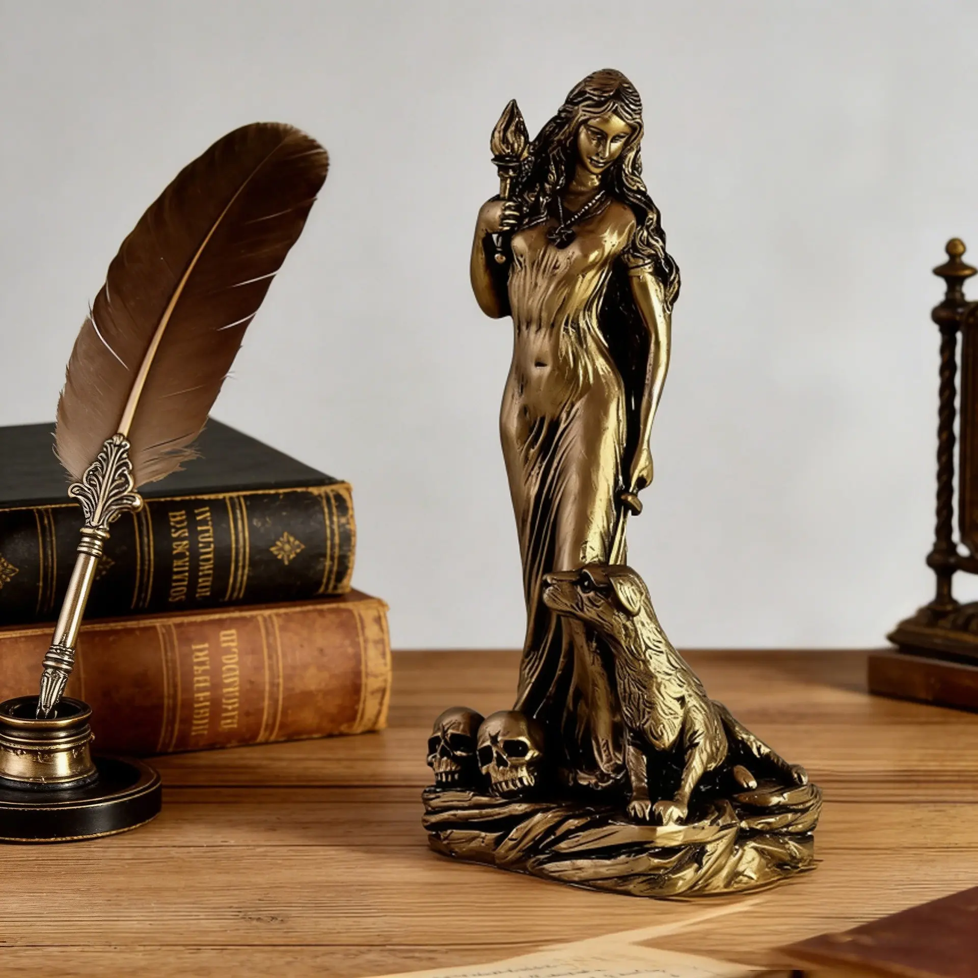 Vintage Bronze Replica Hecate Goddess Resin Statue 20cm, Greek Mythology Triple Moon Goddess Tarot Home Decor, Elegant Ornament for Living Room, Decorative Figurines
