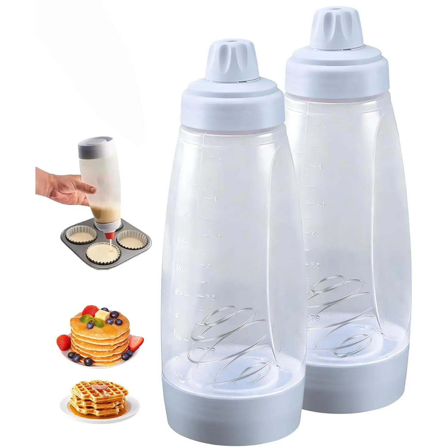 2 Pack Pancake Batter Dispenser, Pancake Batter Dispenser Bottle with 1000ml - Large Capacity No-Mess Batter Mix Dispenser for Pancakes, Waffles, Cupcakes, Crepes - Kitchen Baking Tool | Large Capacity No-Mess Batter Mix Dispenser