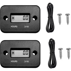 2 PCS Waterproof 3V Universal Inductive Hour Meter Tachometer for Gas Generator Lawnmower Motorcycle Engine Car Accessories Black