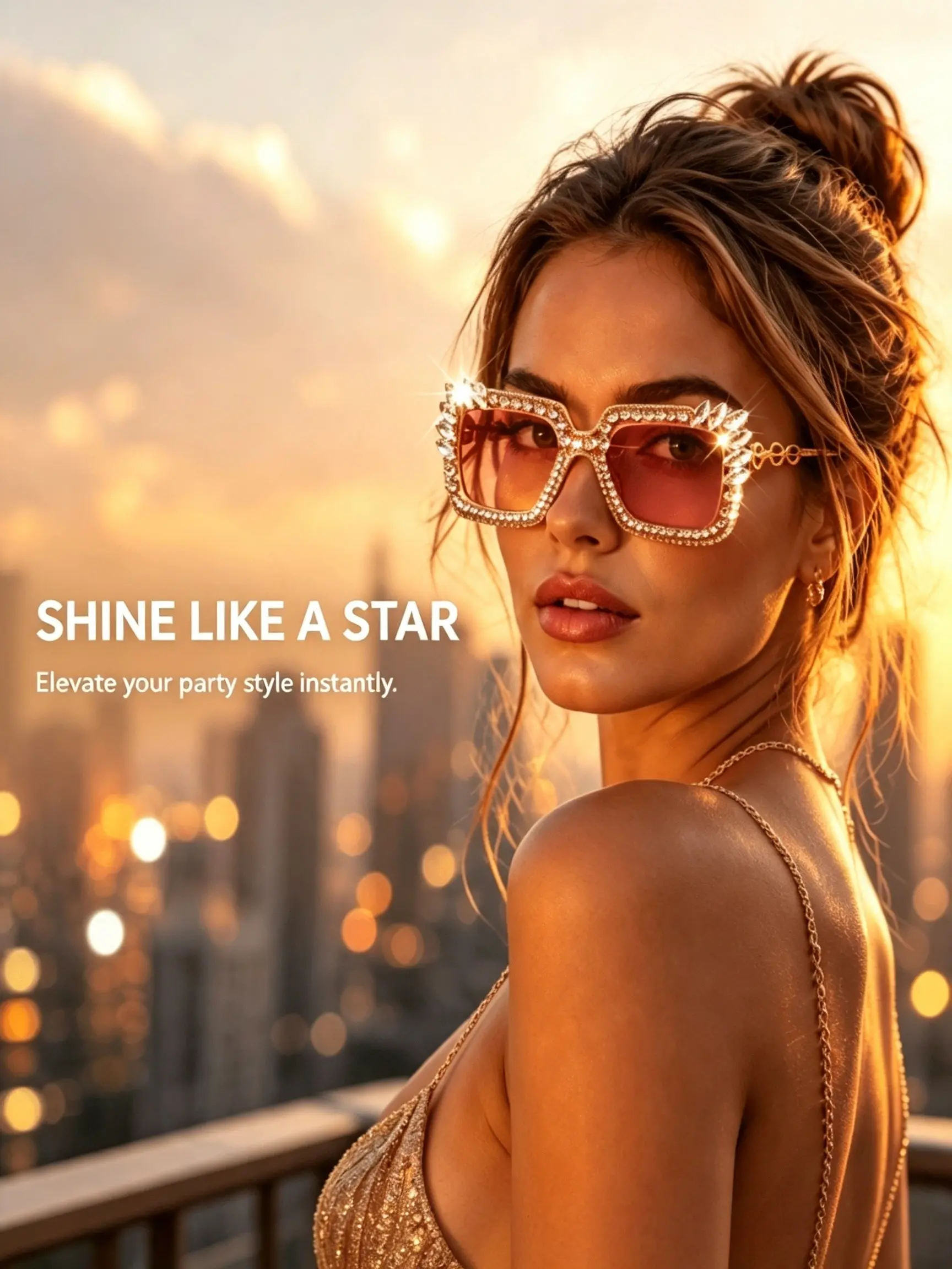 Rhinestone Square Sunglasses for Women, Gradient Lenses, Luxury Party Wedding Photo Glasses, Slimming Atmosphere Decorative Eyewear