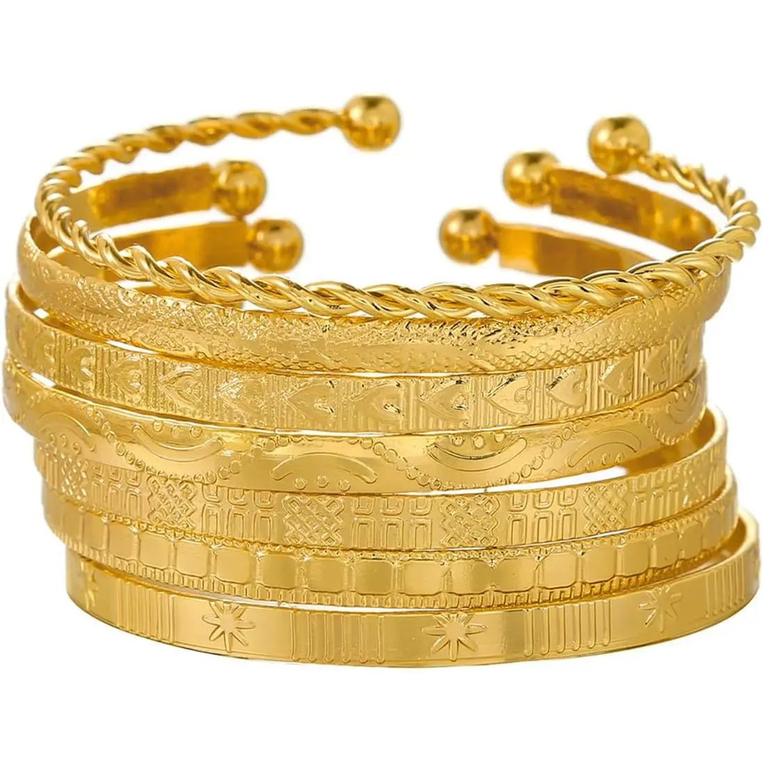 Boho Engraved Cuff Bangle Bracelets for Women Multi Layer Stackable Textured Bracelet Adjustable Bangles Fashion Bohemian Indian  Set