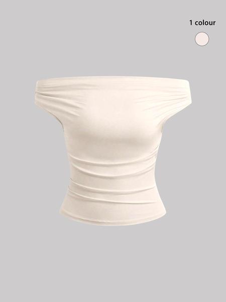 Women's Solid Off Shoulder Tee, Elegant Fashion Ruched Top for Daily Outdoor Wear, Ladies Clothes for All Seasons
