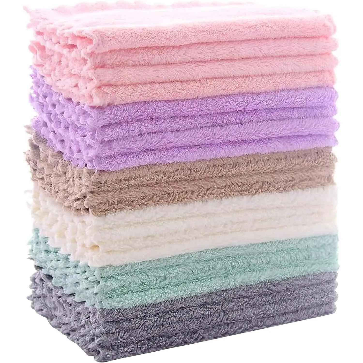 24-Pack Soft Coral Fleece Kitchen Cleaning Cloths - 7x9 in, Non-Shedding, Reusable, Super Absorbent, Oil-Resistant, Washable, Fast-Drying, Multicolor Dishcloths