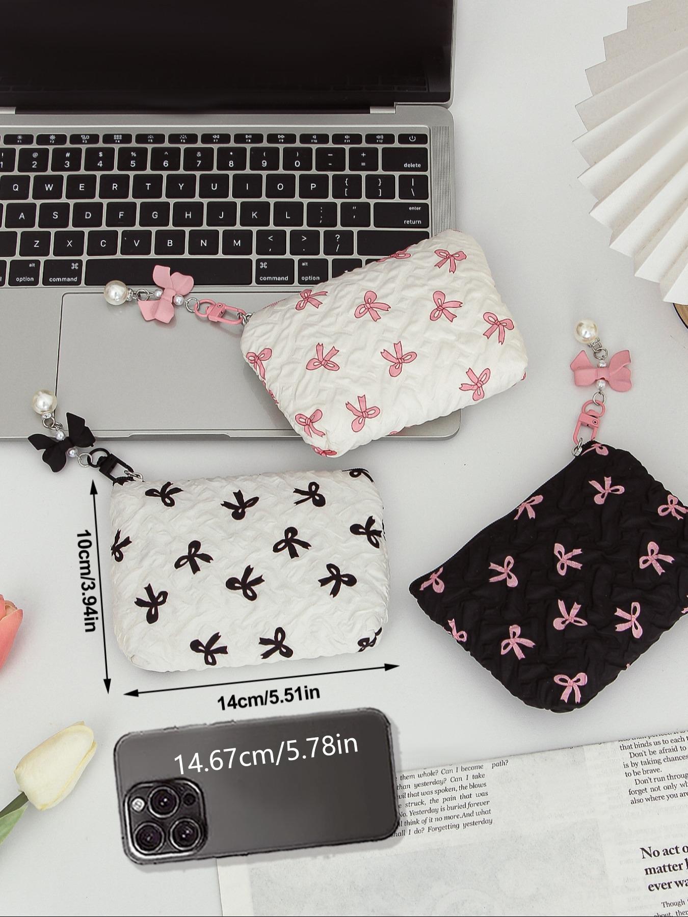 Cute Bow Pattern, Portable Travel Makeup Bag, Daily Makeup Storage Bag, Fashionable Makeup Bag for Sanitary Pads, Lipstick, Keys, Skin Care Products, Makeup Organizer Pouch