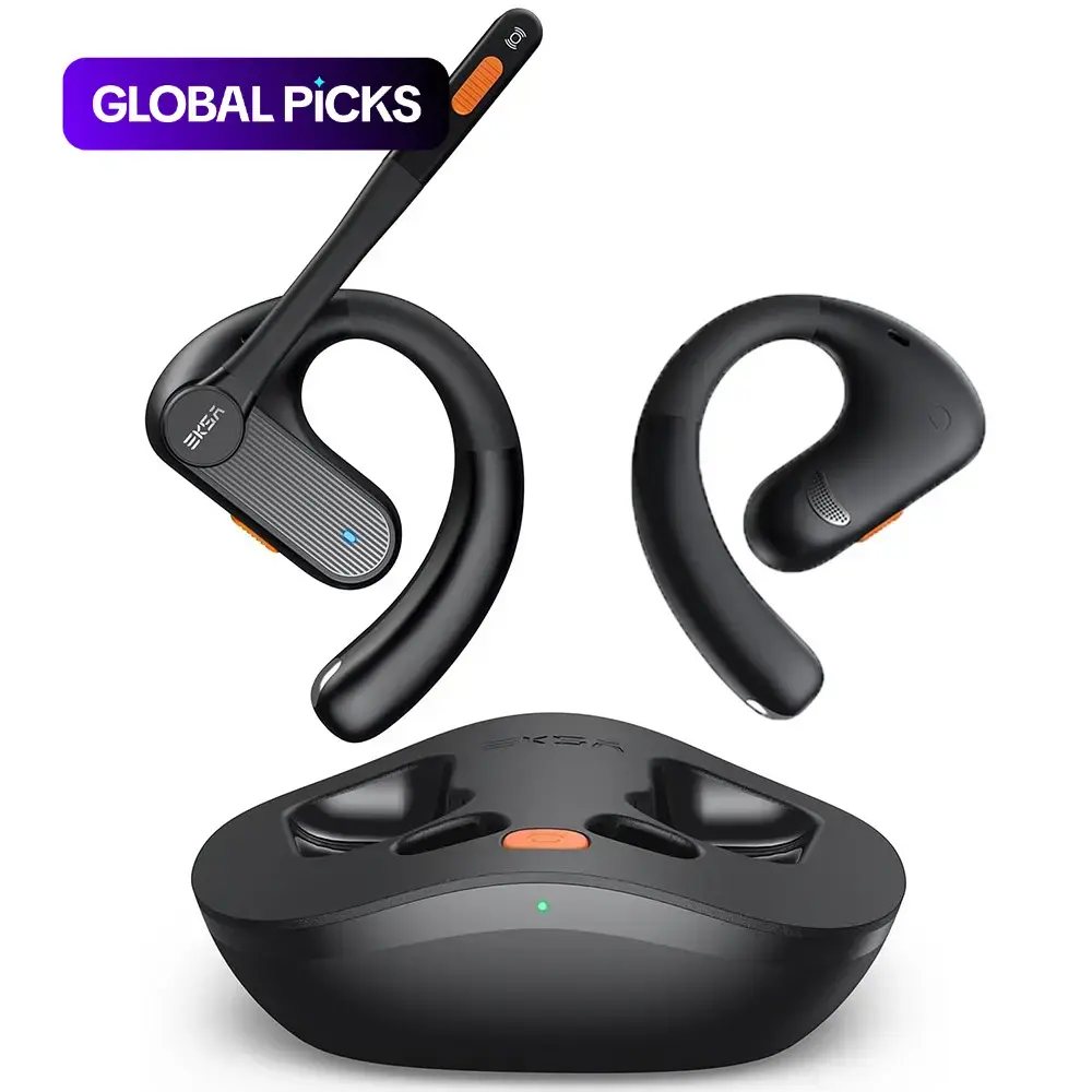 Open Ear True Wireless Earphones Bluetooth 5.3 Headphones With ENC Noise Cancelling Mic Air Conduction Headset 70H Playtime for Office With EVA Bag Everyday Earbuds Open Ear Earbuds