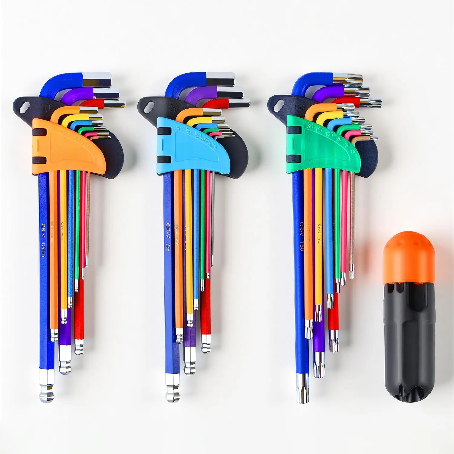 27 count Color Coded Hex Key Set, SAE & Metric, Long Arm Ball & Torx
