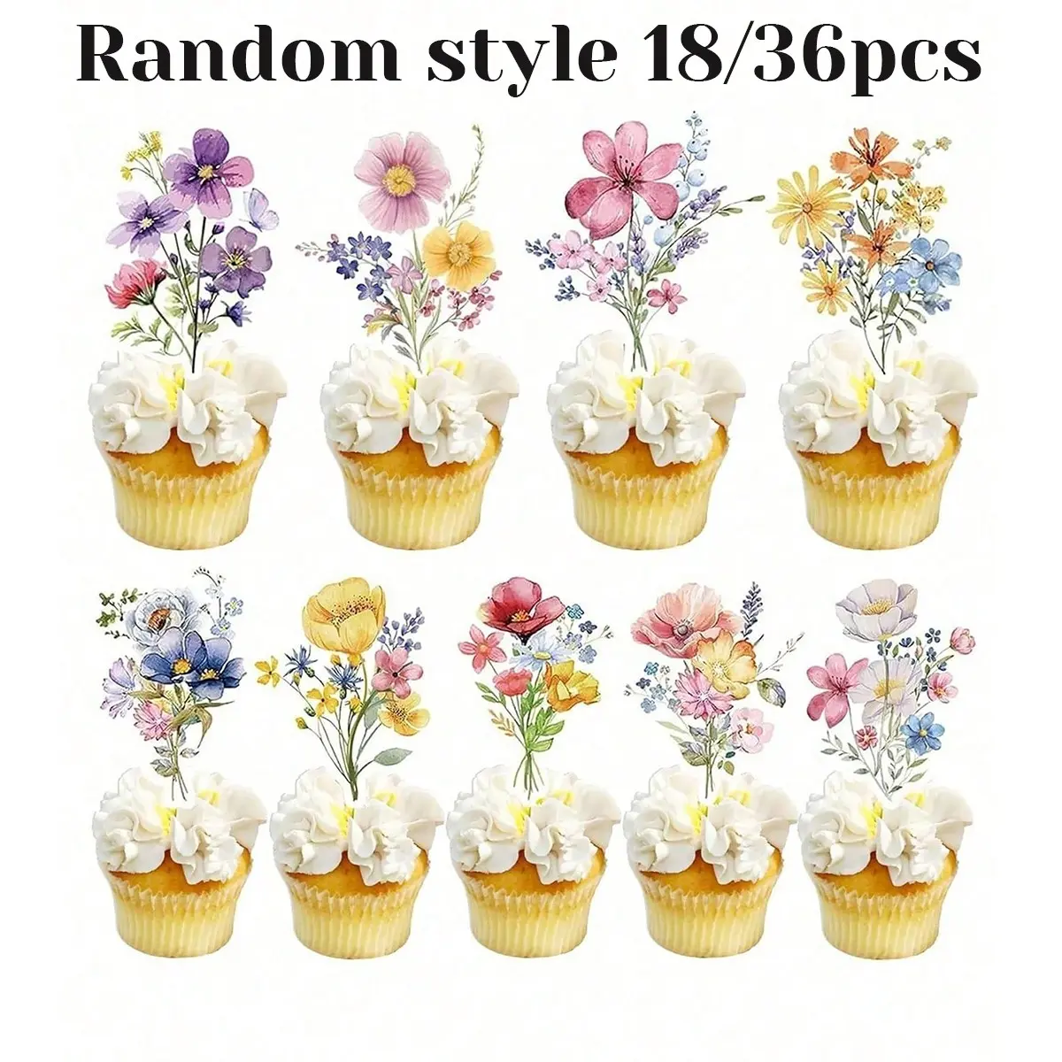 Wildflower Theme Birthday Party Decorations, Baby Shower Decor, Floral Cupcake Toppers, Wedding Bridal Shower Supplies, Elegant and Refined