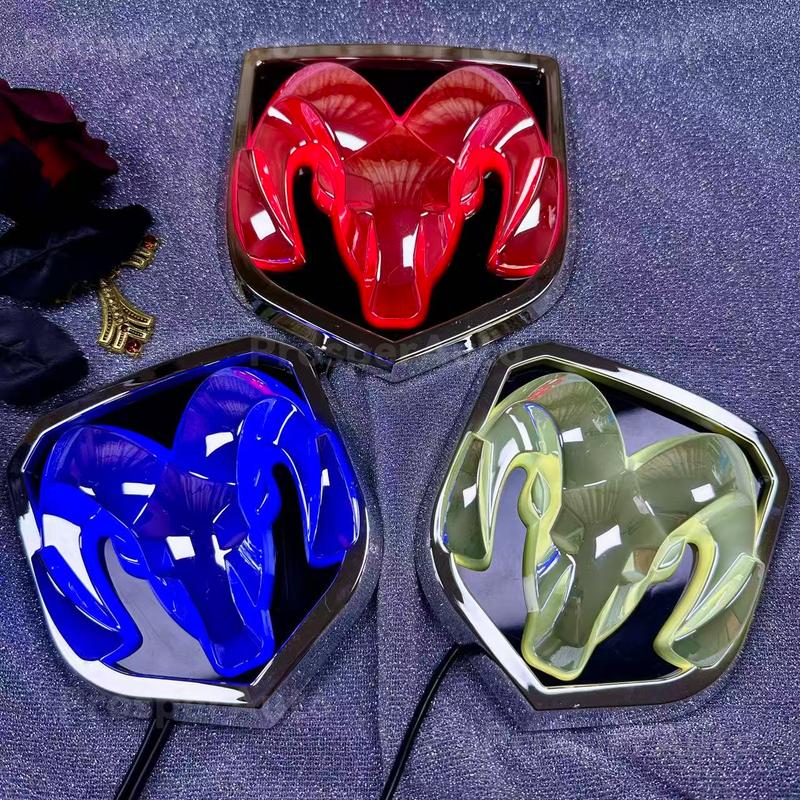 Applicable to Dodge Ram Kuwei Kubo Led Luminous withLight Modified Ram Head Standard Bumper Stickers RearCar Badge Car Mark Dodge Ram glowing emblem