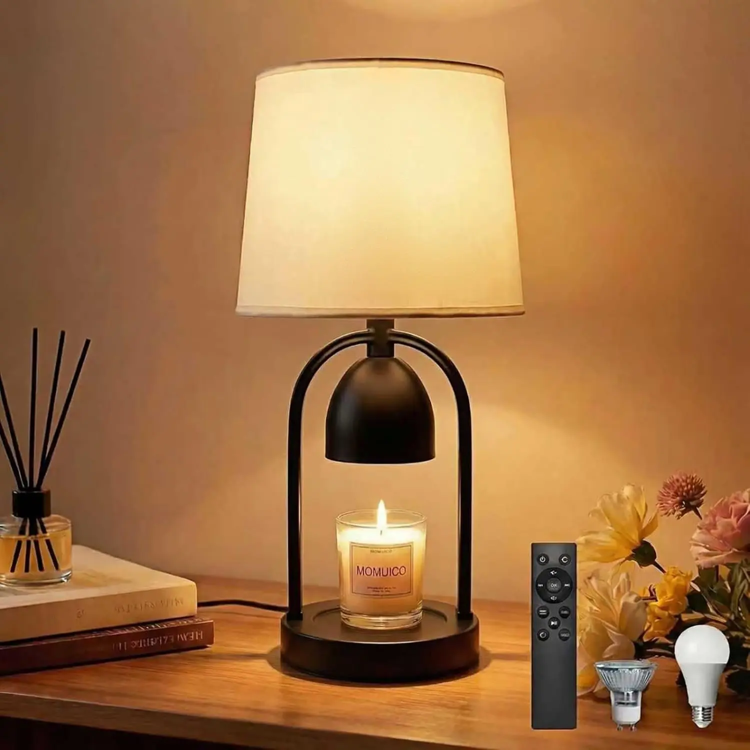 2-in-1 Table Lamp & Candle Warmer Lamp - Bedside Lamps with Timer for Bedroom Living Room, 16 Million Color Dimmable (Remote/App Control), Fragrance Lamp, Stylish Home Decor Ideal Gifts for Women