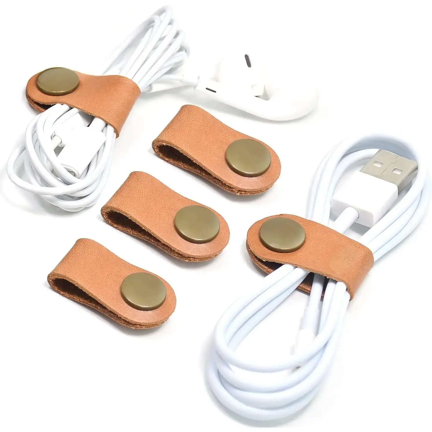 Cord Organizer,Cord Keeper,Cable Organizer USB Holder,Cable Straps,Earbud case,wrap Headphone,Headset Winder,Earphone Clips Ties,stocking stuffers for men Gifts Leather