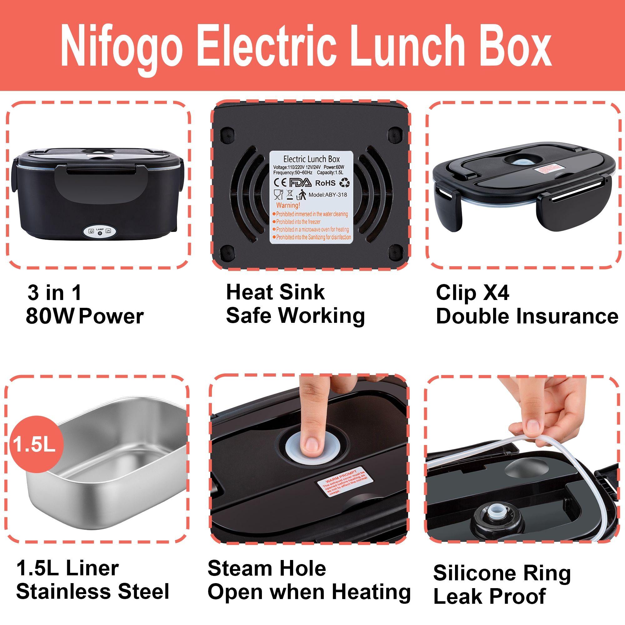 Electric Lunch Box Food Heater 80W，12V/24V/110v Self Heating LunchboxFor Work/Car/Truck with insulated Bag，1.5/1.8L,dealsforyoudays