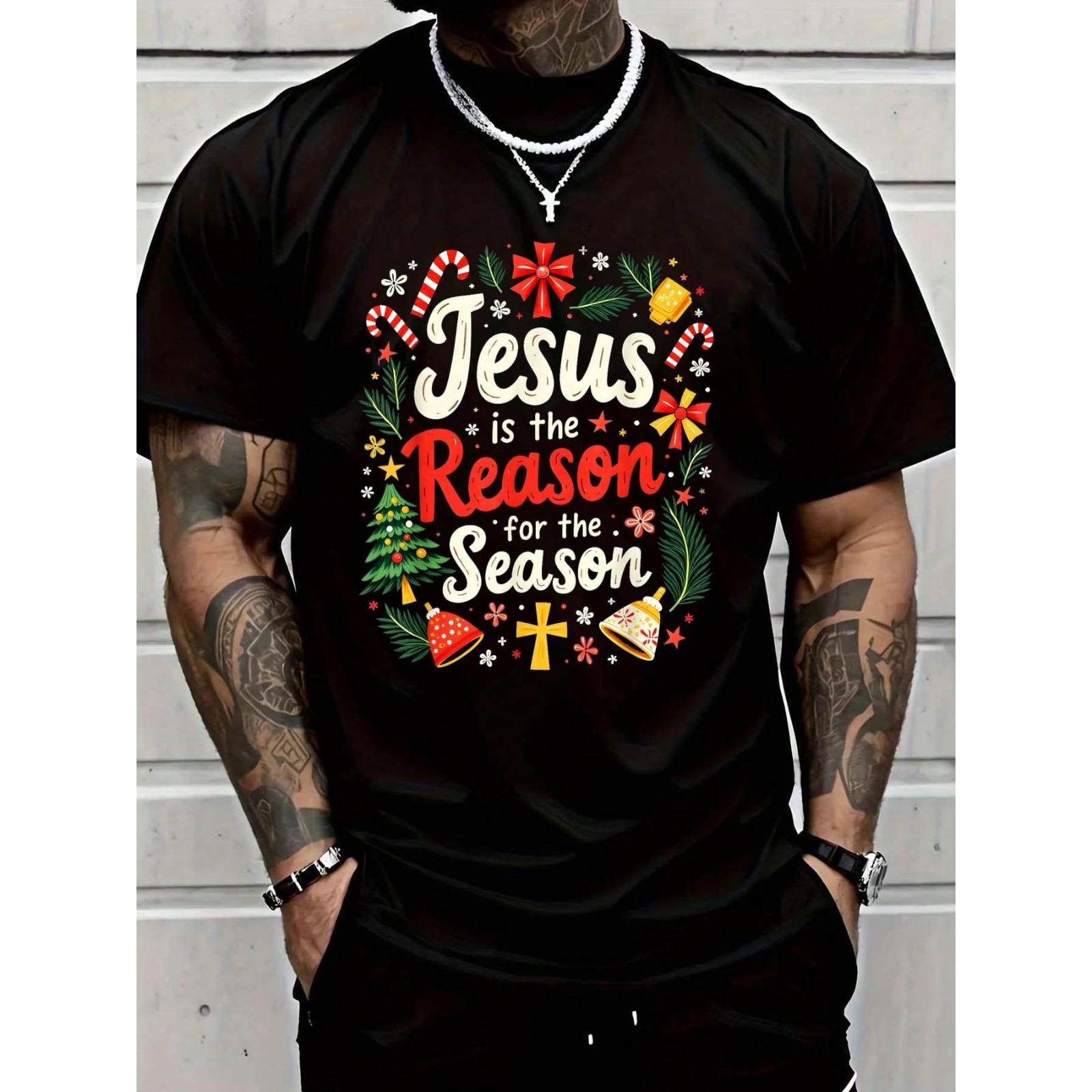 Merry Christmas, Pure Cotton Men's T-Shirt Xmas Jesus Is The Reason For The Season Christmas Christian T-Shirt