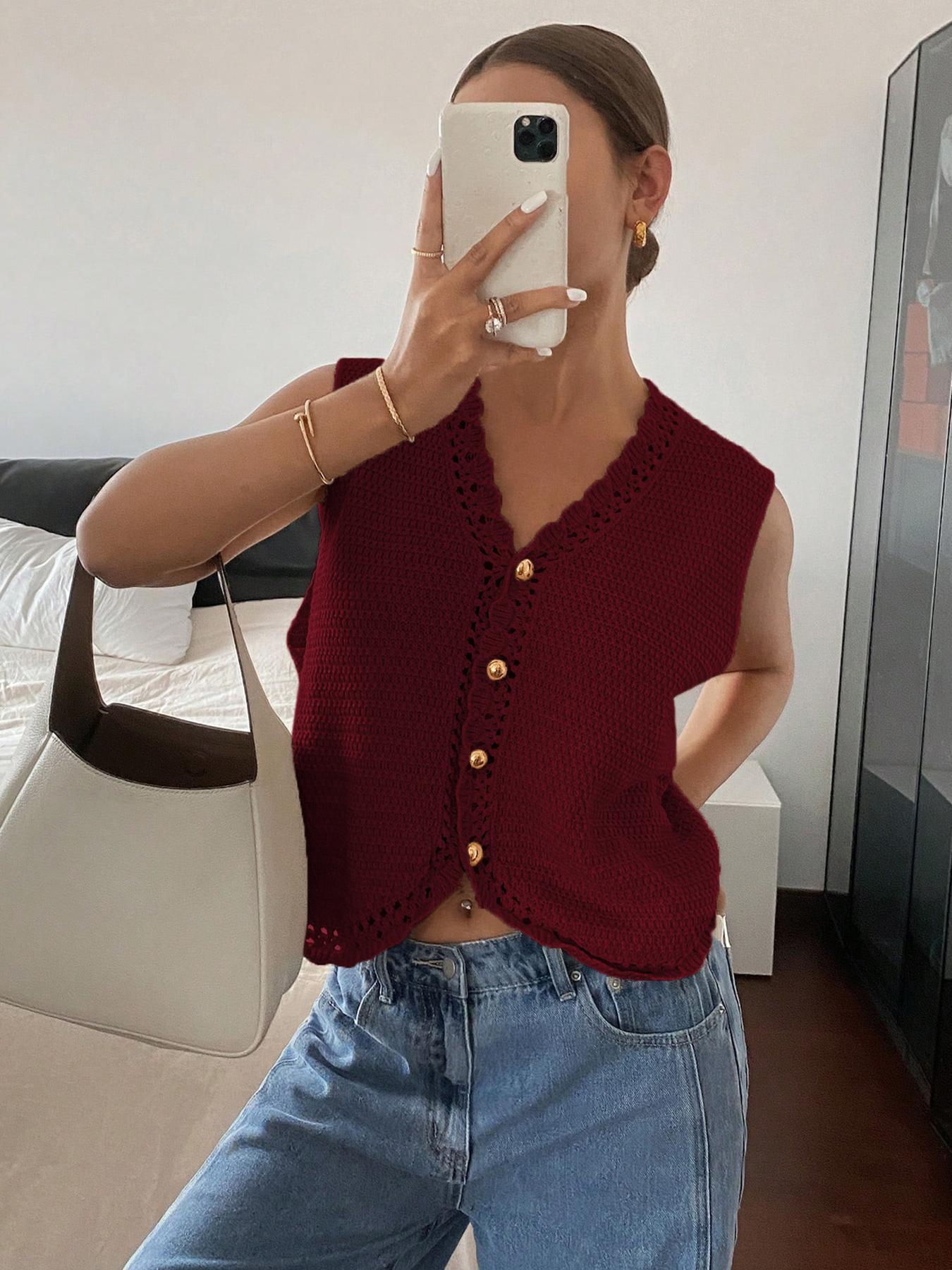 Women's Plain Sweater Vest, Casual Sleeveless Knit Top for Summer, Fashion Women's Knitwear for Daily Wear