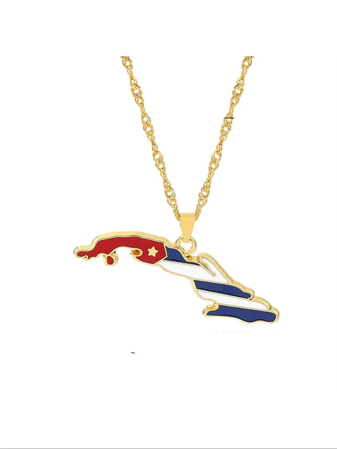 Cuba Map Flag Pendant Necklace, Unisex Casual Jewelry, Costume Jewelry Necklace, Silver Color/, Halloween Party Gift, All Seasons Wear, Chain Necklace