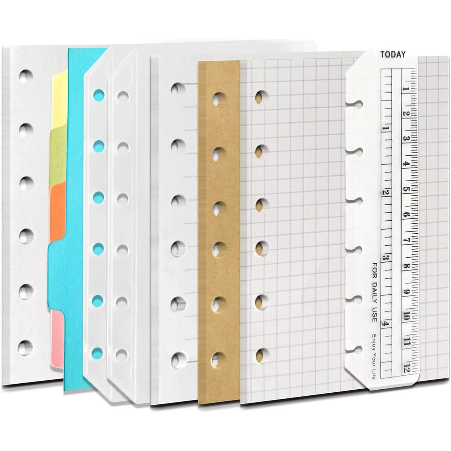 A7 6-Hole Binder Notebook Refills Set -(Gridded Paper Refills + Lined Paper +  Paper + Blank Loose Leaf Paper) 180 Sheets /360 Pages(45 sheets of each type)+ A7 Storing Bag
