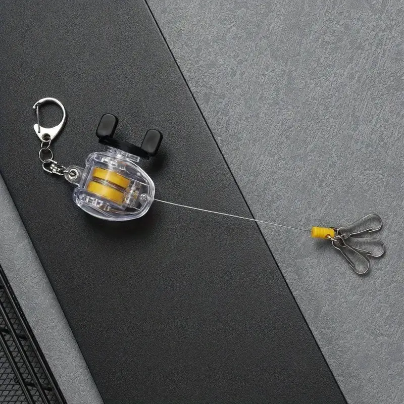 Retractable Small Fishing Reel Key Chain, 1 Count Portable Fishing Coiled Lanyard Key Ring, Fishing Accessories for Outdoor, Fishing Gear, Fishing Equipment, Keychains, Key Ring Accessory