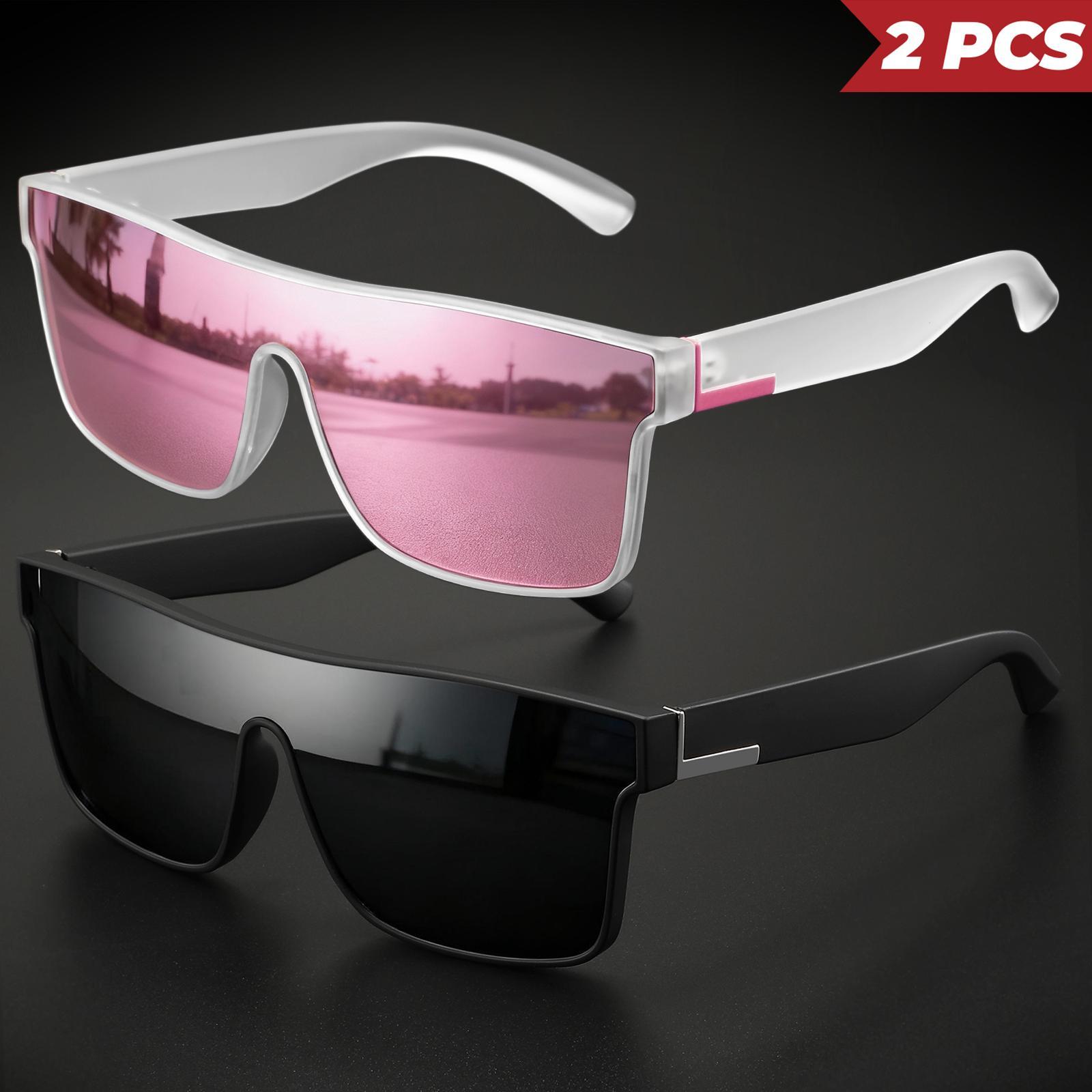 2 pairs of unisex sports sunglasses with integrated UV400 surround lenses, featuring colorful outdoor cycling options—suitable for running, driving, traveling, fishing, and everyday sun protection.