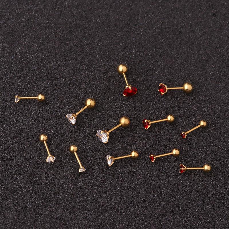 12 Pairs 16G Multi-Size CZ Stud Earrings Set, 316L Stainless Steel Screw Back Earrings, Hypoallergenic Cartilage Studs for Women Men (2mm-5mm)