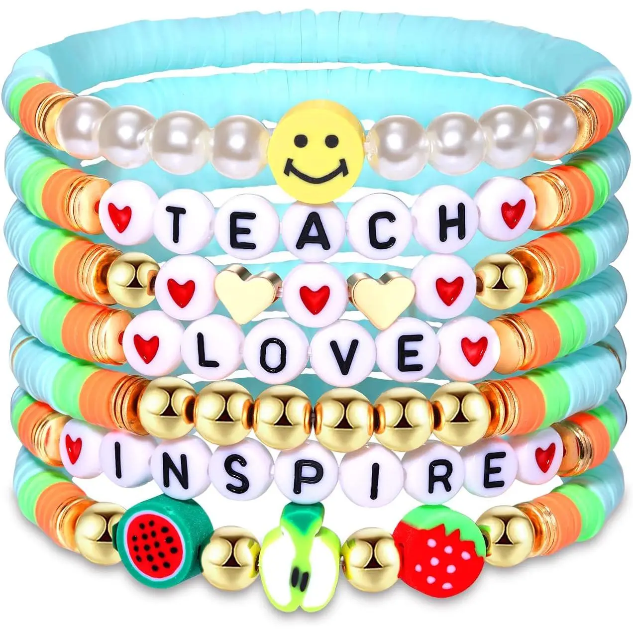 Teacher Bracelets Clay Heishi Beaded Bracelets for Women Stackable Teach Love  Stretch Bracelets Colorful Bracelets Teacher Appreciation Gifts
