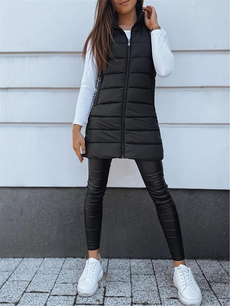 BIGWIG Solid Color Hooded Zipper Vest Jacket Women's Clothing
