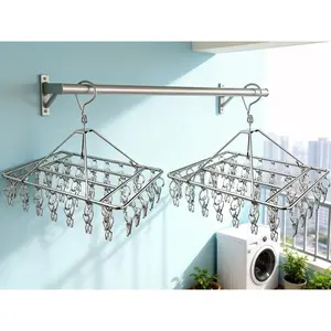 2 Pack Stainless Steel Sock Drying Racks with 80 Clips, 360° Rotatable Hanging Laundry Organizer for Hats, Scarves, Bras, Baby Clothes, Underwear, Herbs, Towels, Gloves and Clothing Accessories